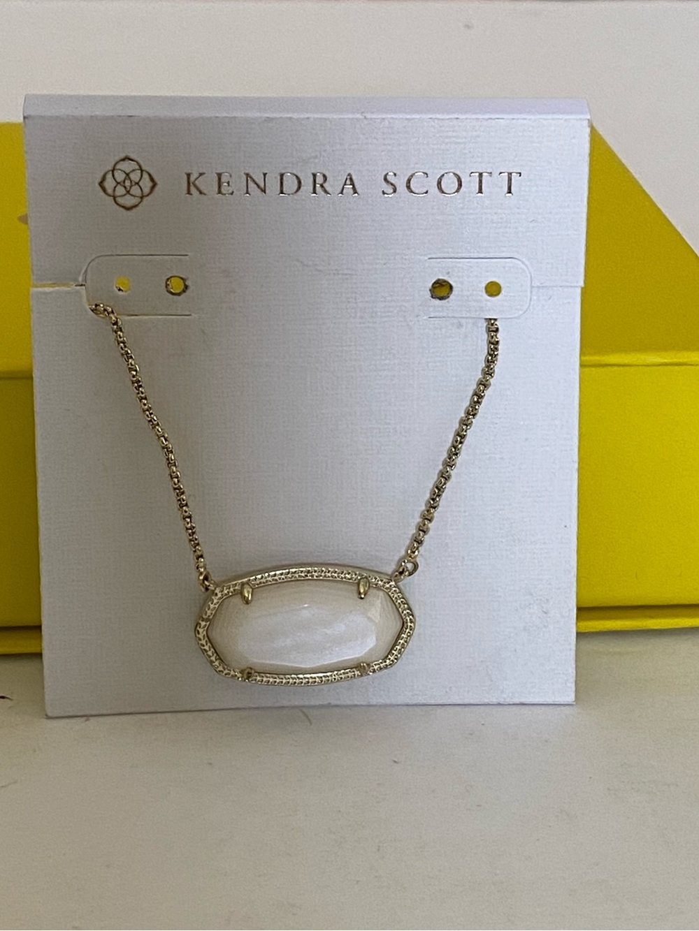 Kendra Scott Elise Gold Tone Necklace with Ivory Mother-of-Pearl Oval Pendant